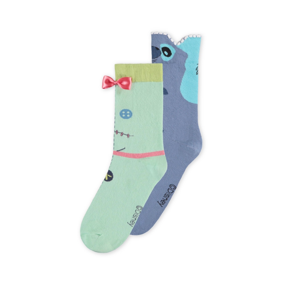 Disney Lilo & Stitch - Unisex Novelty 2 Pack Chaussettes - Vert/Bleu